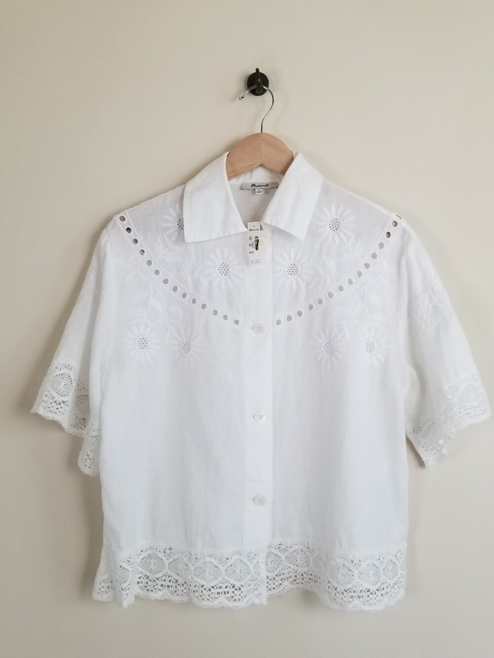 Madewell Embroidered Lace Linen Blend Button Up Top Size Small NWT - Picture 3 of 9
